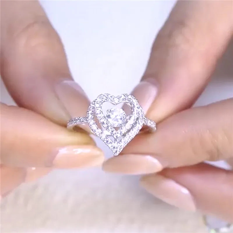 Dance Heart Promise Ring Silver Dance cz Stone Wedding Band