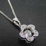 Moving CZ Stone Flower Pendant Necklace 925 Silver Jewelry