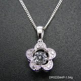 Moving CZ Stone Flower Pendant Necklace 925 Silver Jewelry