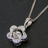 Moving CZ Stone Flower Pendant Necklace 925 Silver Jewelry