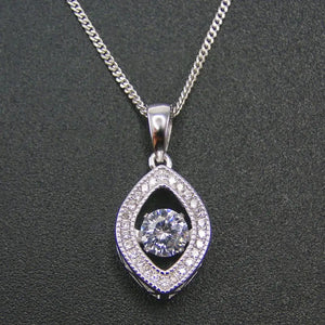 Moving CZ Stone Marquise Pendant Necklace 925 Silver Jewelry