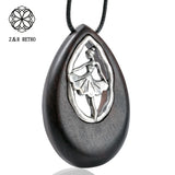 Dancing Girl Pendant Necklace Sandalwood Jewelry Women Hollow Decoration