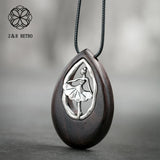 Dancing Girl Pendant Necklace Sandalwood Jewelry Women Hollow Decoration
