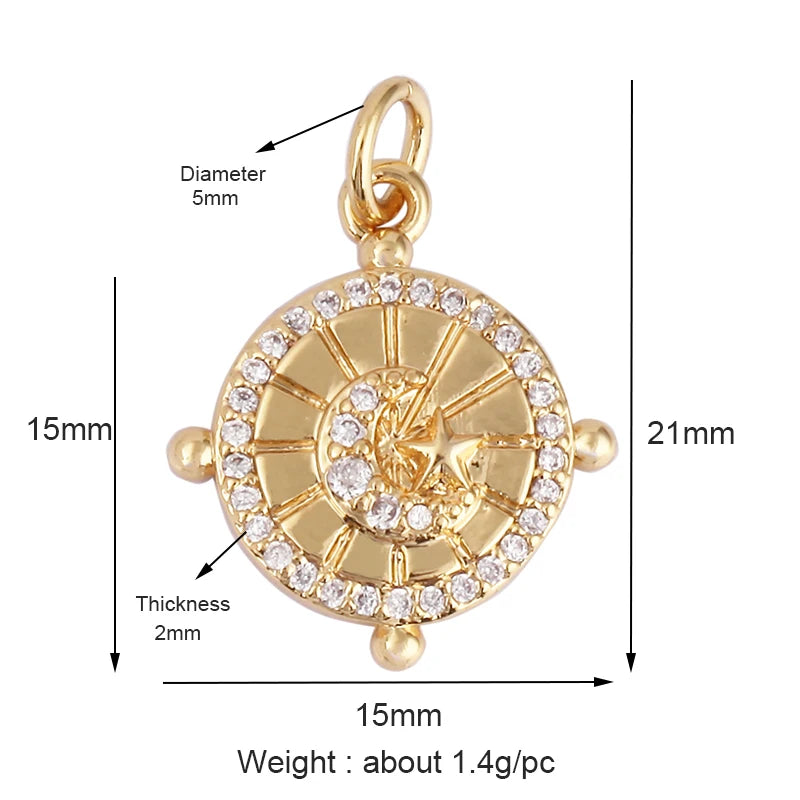 Dandelion Earth Star Heart Hand Charm 18K Plated CZ Paved