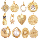 Dandelion Earth Star Heart Hand Charm 18K Plated CZ Paved