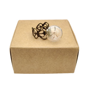 Dandelion Wish Glass Ball Copper Heart Ring Jewelry Vintage Boho