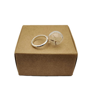 Dandelion Wish Real Flower Glass Ball Copper Wedding Rings For Women