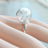 Dandelion Wish Real Flower Glass Ball Copper Wedding Rings For Women