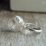 Dandelion Wish Real Flower Glass Ball Copper Wedding Rings For Women