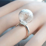 Dandelion Wish Real Flower Glass Ball Copper Wedding Rings For Women
