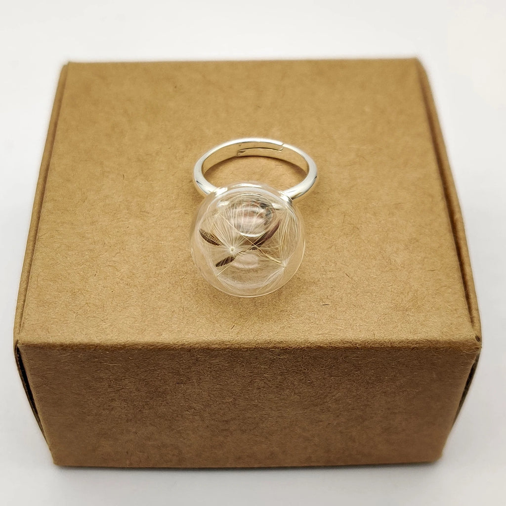 Dandelion Wish Real Flower Glass Ball Copper Wedding Rings For Women