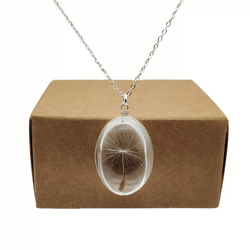 Dandelion Wish Real Flowers Pendant Sterling Silver Chain Necklace Women Choker