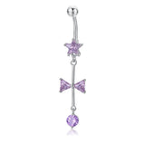 Bow Zircon Belly Button Ring Surgical Steel Navel Piercing