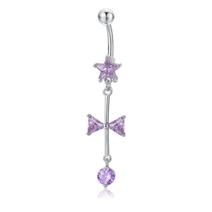 Bow Zircon Belly Button Ring Surgical Steel Navel Piercing