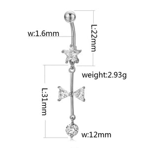 Bow Zircon Belly Button Ring Surgical Steel Navel Piercing