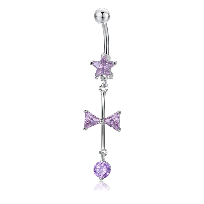 Bow Zircon Belly Button Ring Surgical Steel Navel Piercing