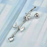Bow Zircon Belly Button Ring Surgical Steel Navel Piercing
