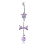 Bow Zircon Belly Button Ring Surgical Steel Navel Piercing