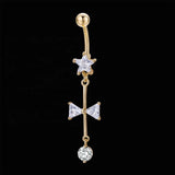 Bow Zircon Belly Button Ring Surgical Steel Navel Piercing