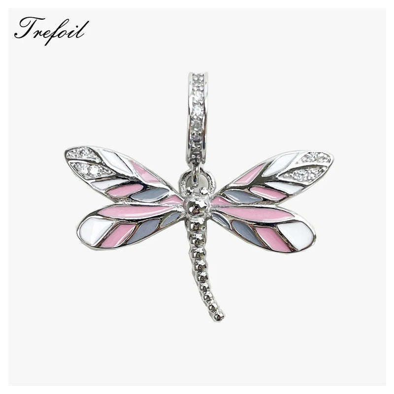 Pink Dragonfly Dangle Charm Pendant 925 Sterling Silver Jewelry