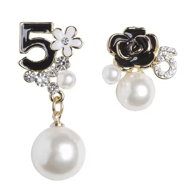 Pearl Number 5 Dangle Earrings