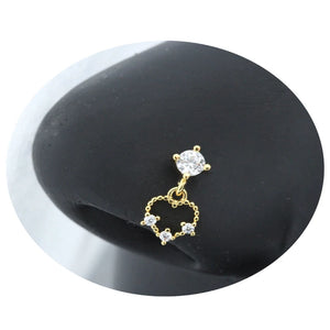 Butterfly Nose Ring 20G Surgical Steel CZ Heart Dangle Nose Stud