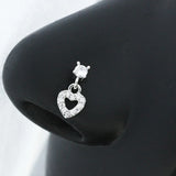 Butterfly Nose Ring 20G Surgical Steel CZ Heart Dangle Nose Stud