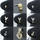Butterfly Nose Ring 20G Surgical Steel CZ Heart Dangle Nose Stud