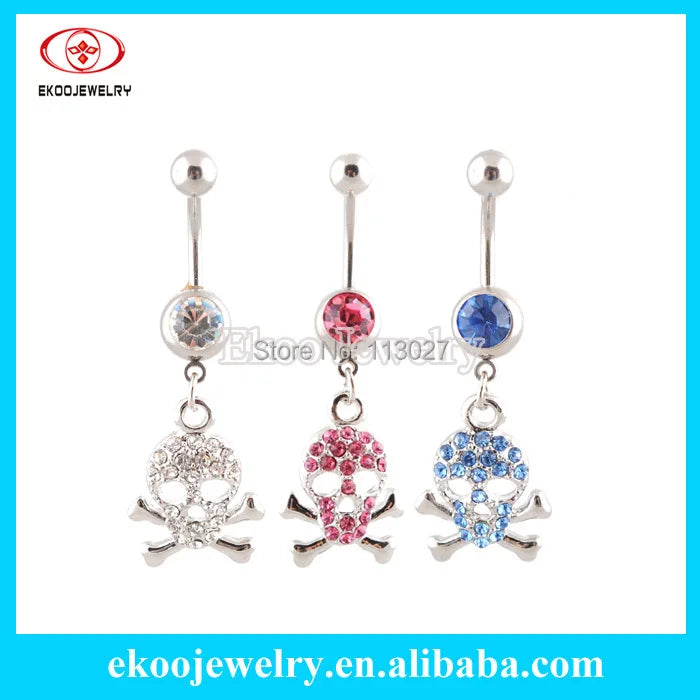 Skull Belly Button Ring Rhinestone Navel Piercing Body Jewelry