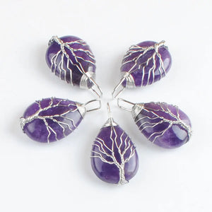 Tree of Life Amethyst Stone Pendant - Set of 5