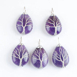 Tree of Life Amethyst Stone Pendant - Set of 5