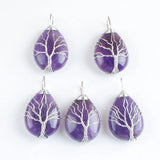 Tree of Life Amethyst Stone Pendant - Set of 5