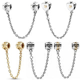 Two Tone Heart & Crown Safety Charm 925 Silver Bead Bracelet DIY