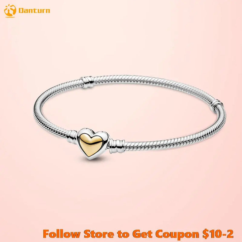 925 Silver Bracelet with Heart Clasp Snake Chain