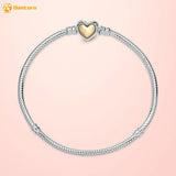 925 Silver Bracelet with Heart Clasp Snake Chain