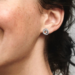 925 Silver Family Always Encircled Stud Earrings Women's Jewelry Gift