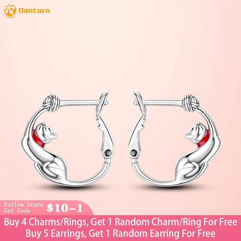 925 Silver Woolen Call Cat Earrings