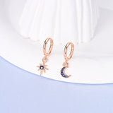 925 Silver Stud Earrings Rose Moon Star Hoop Earrings Women CZ Statement