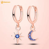 925 Silver Stud Earrings Rose Moon Star Hoop Earrings Women CZ Statement