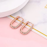 925 Silver Rose Gold Pav U-shaped Hoop Earrings