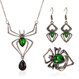 Vintage Spider Pendant Necklace Ring Earrings Set for Women Halloween Charm
