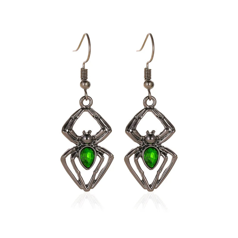 Vintage Spider Pendant Necklace Ring Earrings Set for Women Halloween Charm