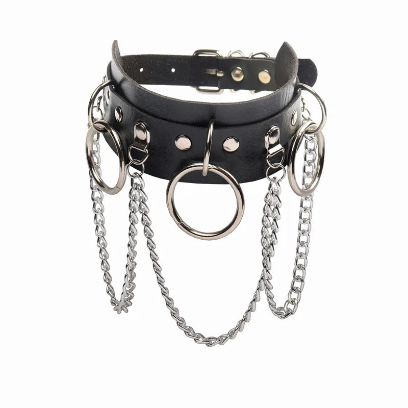 Dark Leather Choker Necklace Punk Rock Goth Chain Statement Collar Y2K Grunge