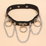 Dark Leather Choker Necklace Punk Rock Goth Chain Statement Collar Y2K Grunge