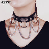 Dark Leather Choker Necklace Punk Rock Goth Chain Statement Collar Y2K Grunge