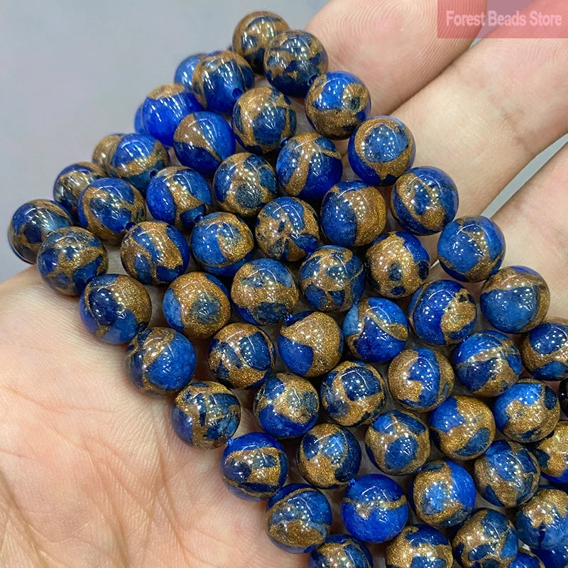 Dark Golden Lace Cloisonne Stone Beads 15" Strand