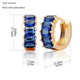 Dark Rectangle CZ Small Huggie Hoop Earrings Brass Stones Loop Circle Aretes