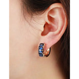 Dark Rectangle CZ Small Huggie Hoop Earrings Brass Stones Loop Circle Aretes