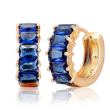 Dark Rectangle CZ Small Huggie Hoop Earrings Brass Stones Loop Circle Aretes
