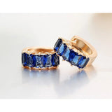 Dark Rectangle CZ Small Huggie Hoop Earrings Brass Stones Loop Circle Aretes